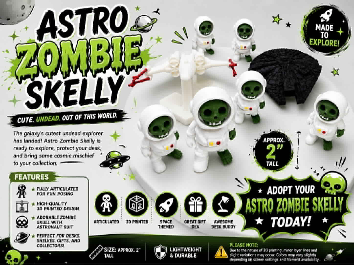 Astro Zombie Skelly – Articulated 3D Printed Collectible