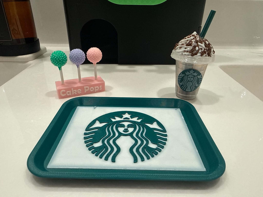 Digital product - Starbucks-Themed Mini Tray | 3D Printed Miniature Coffee Shop Accessory | Desk Decor & Collectible