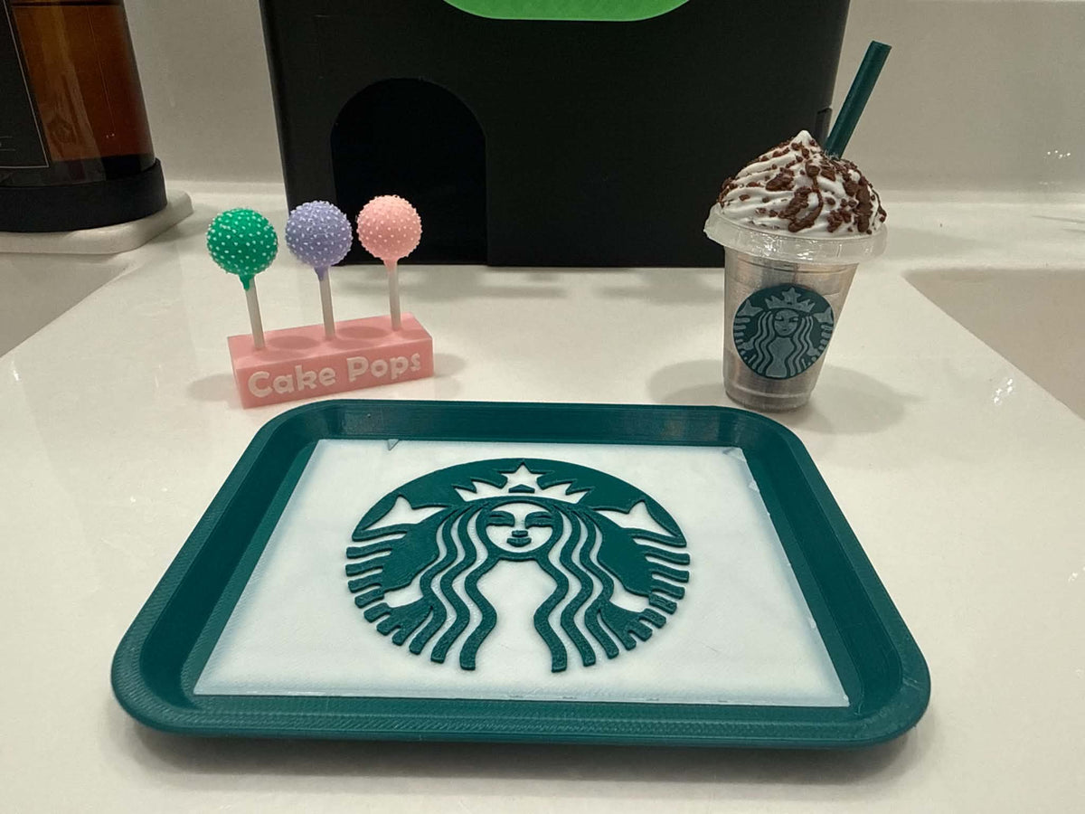 Digital product - Starbucks-Themed Mini Tray | 3D Printed Miniature Coffee Shop Accessory | Desk Decor & Collectible