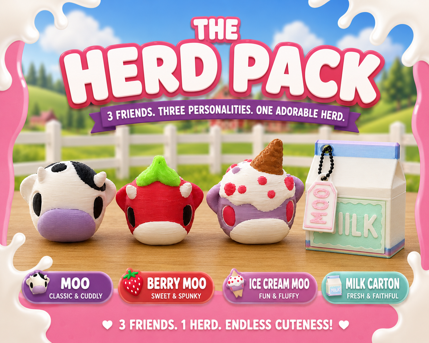 The Herd 3 Pack set – Build Your Own Mini Moo Carton