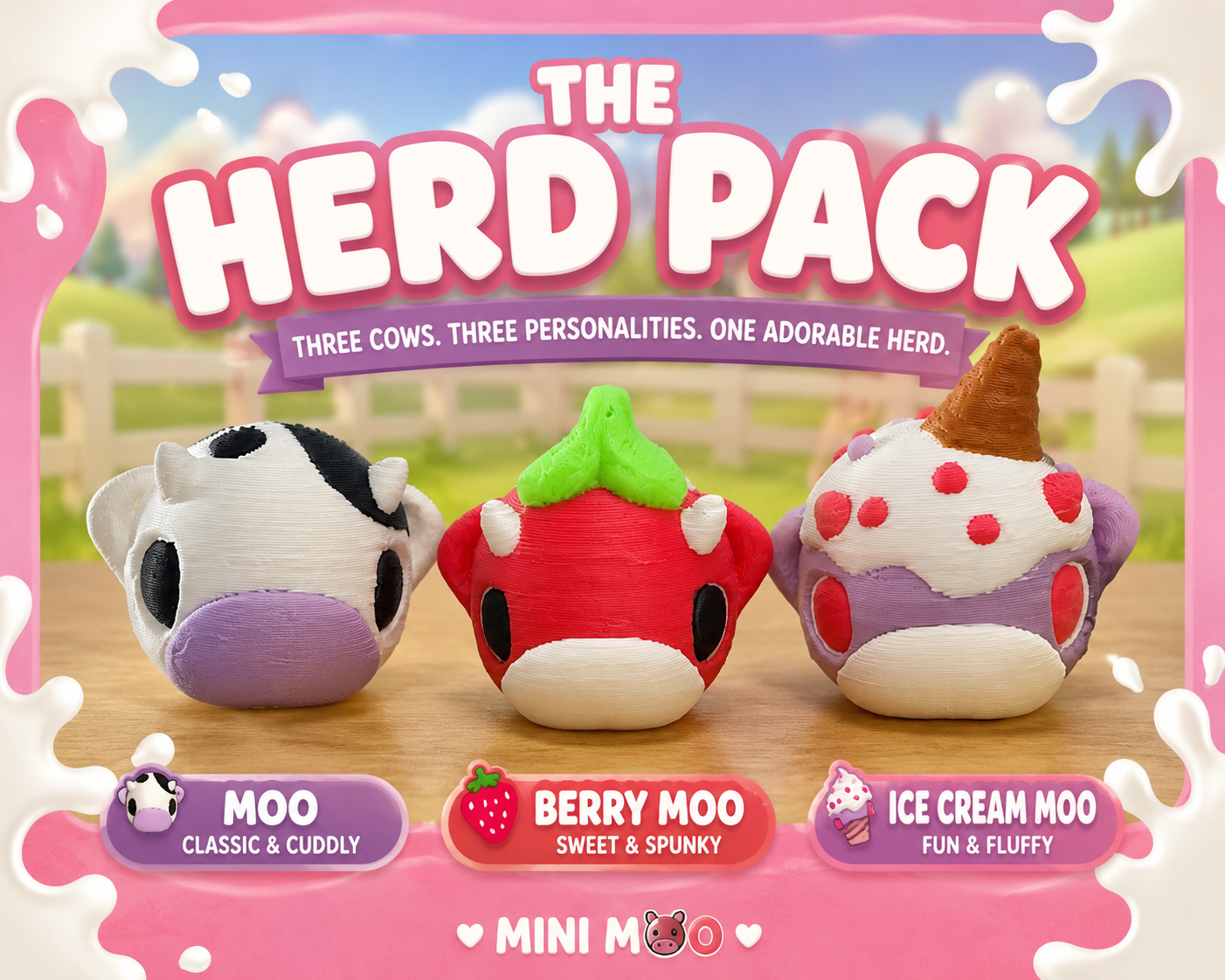 The Herd 3 Pack set – Build Your Own Mini Moo Carton