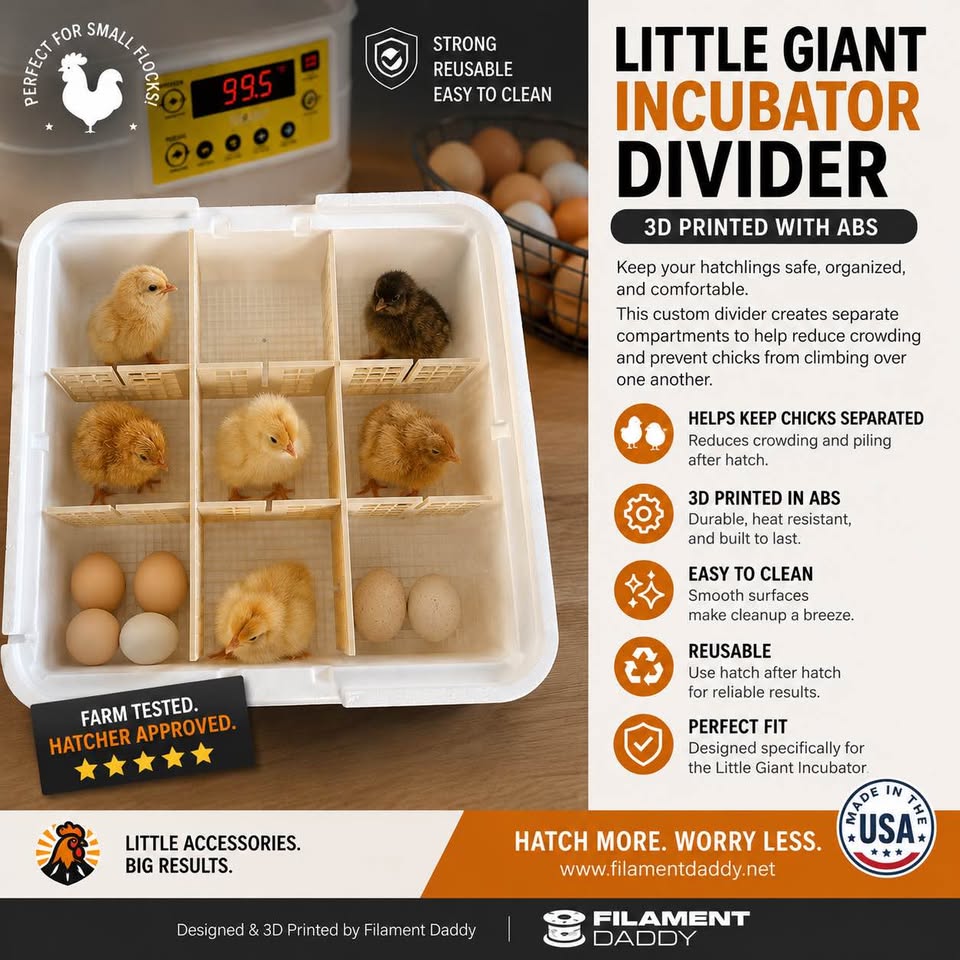 Little Giant Incubator Divider – 3D Printed ABS Chick Hatch Separator