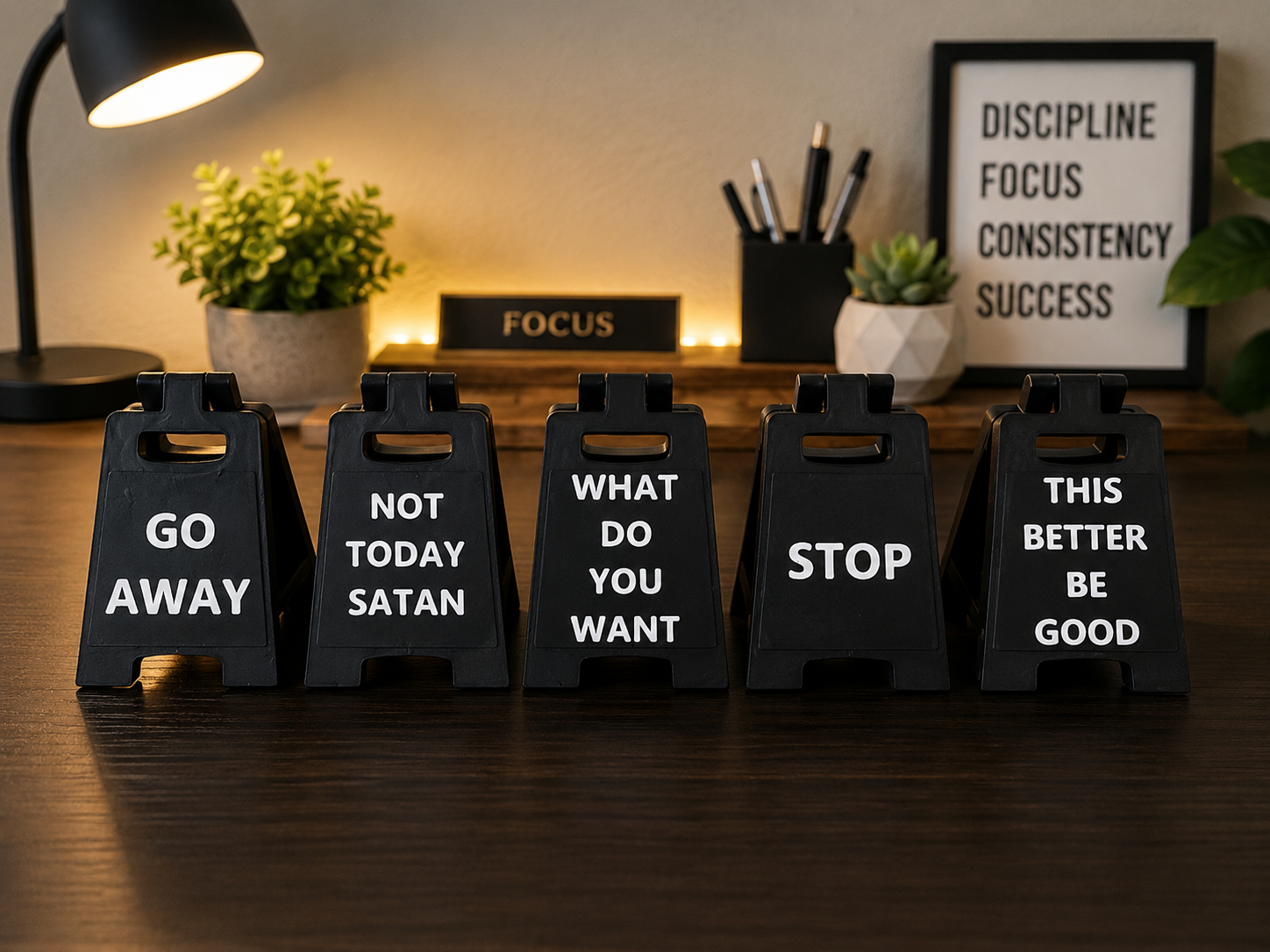 Mini Attitude Stand™ – Funny Desk Sign | 3D Printed Desktop Mood Sign | Office, Work From Home & Gift Idea