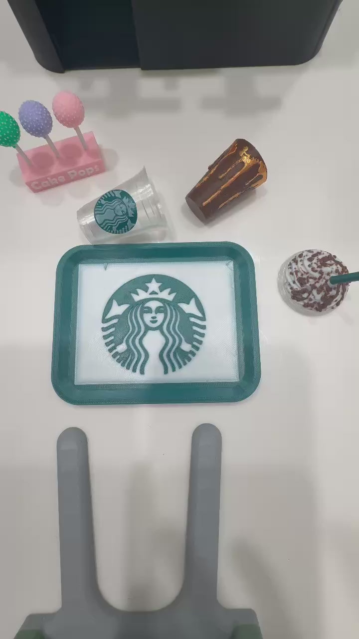 Digital product - Starbucks-Themed Mini Tray | 3D Printed Miniature Coffee Shop Accessory | Desk Decor & Collectible